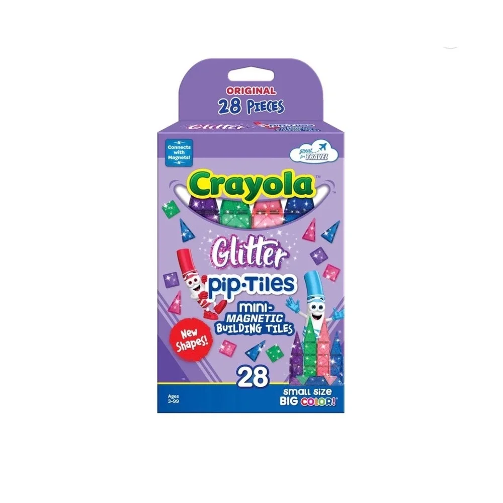 Crayola Glitter pip-Tiles Mini Magnetic Building Tiles 28 Piece Set New Shapes